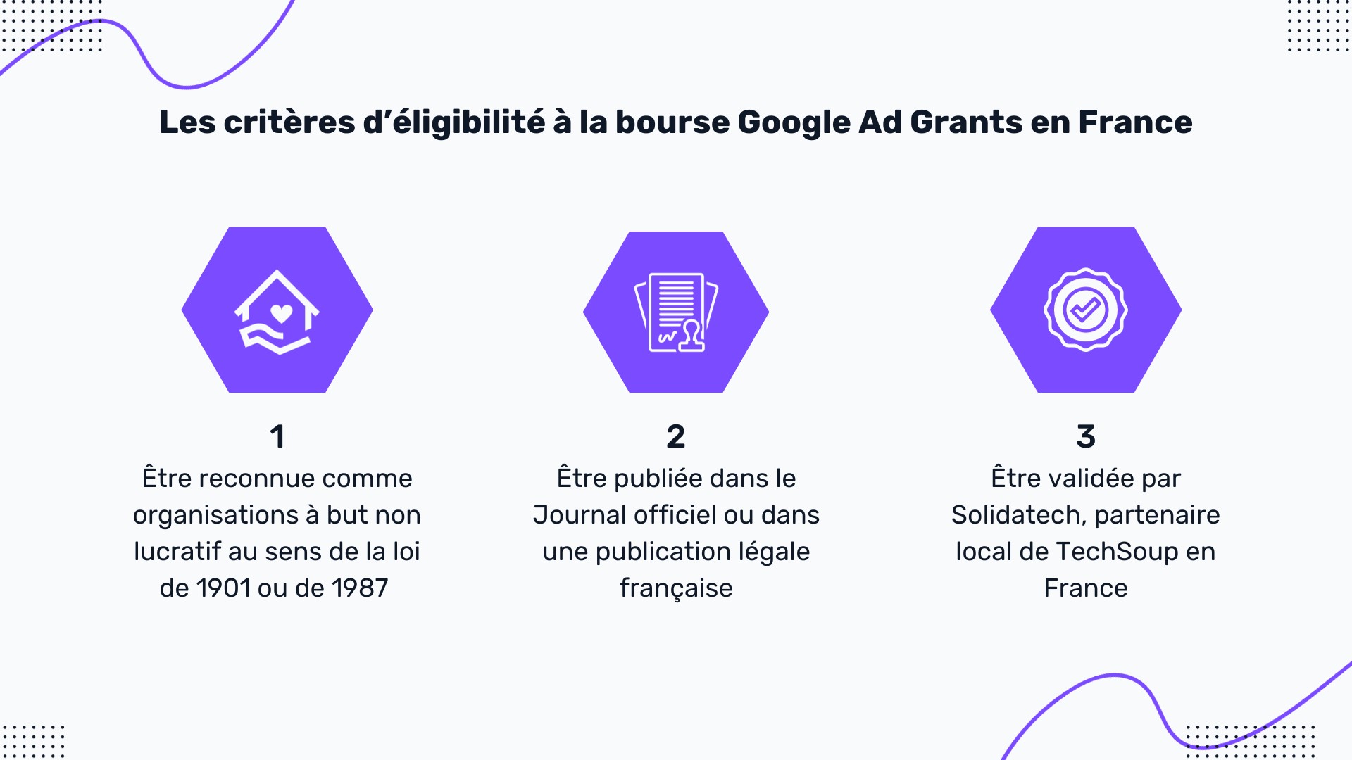 illustration présentant les critères d’éligibilité à la bourse Google Ads en France